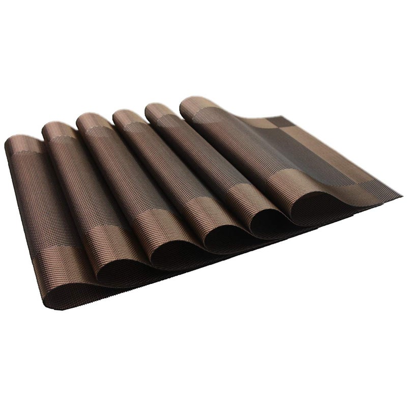PIGCHCY Place Mats Heat-Resistant Non Slip Placemats Easy Wipe Clean Table Mats Woven Vinyl Placemats for Dining Table(Set of 6, Brown) - Image 2